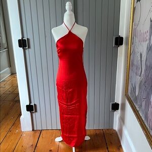 Zara Red Sleeveless Halter Sheath Dress
